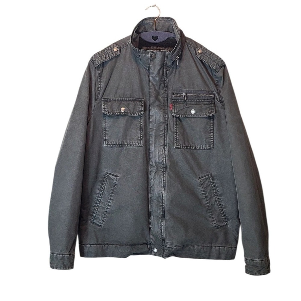 Levis Mens Sherpa Lined Field Jacket Charcoal Gray Utility Military Coat Large